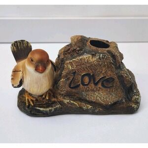 Vintage 1970s Bird Candle Holder‎ "Love" Decor Earth Tones Nature Outdoor